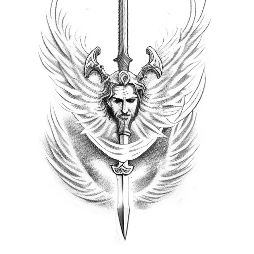 Sword With Phoenix And Jesus Christ