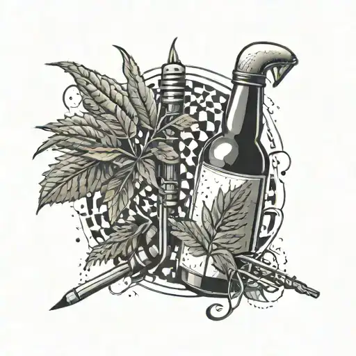 A Beer Bottle And Weed Leaf Intertwined With Golf Clubs