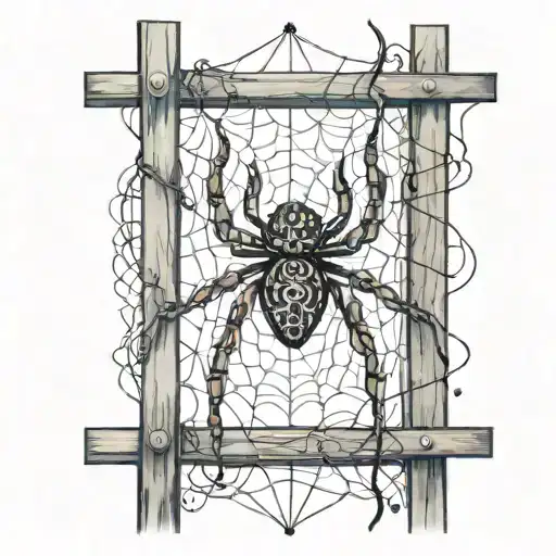 An Abstract Representation Of A Spider Intertwined With Cybersigilism Symbols On A Fence