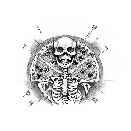 Skeleton On Pizza With Beer