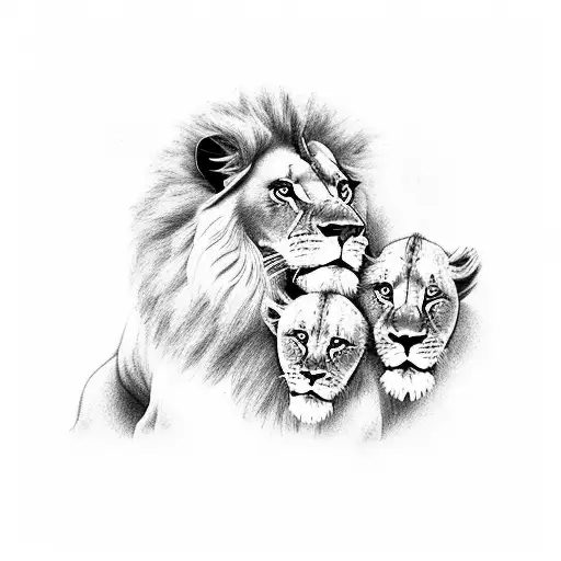 Lions Family Two Parents With Two Baby Boys