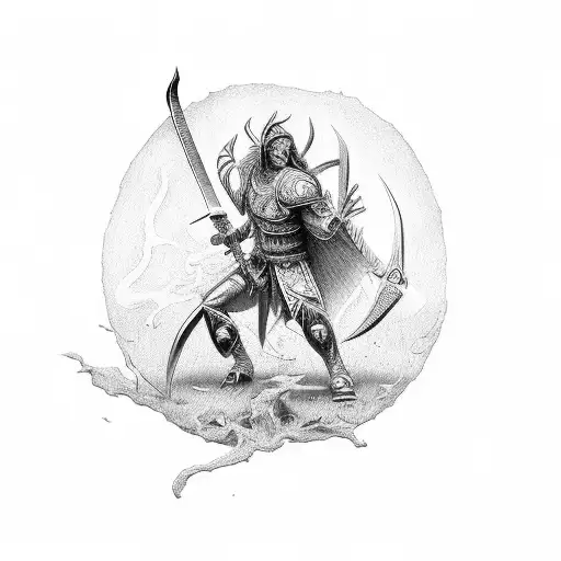 Samuri Vanquishing A Demon With His Sword