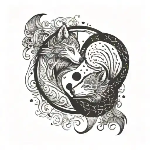Yin And Yang Symbol Made From White And Black Wolfs