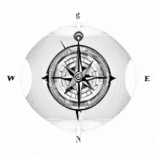 Compass With Broken Hour Glass And Clock