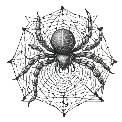 A Gothic-inspired Spider Weaving A Web With Fishing Hooks As The Threads