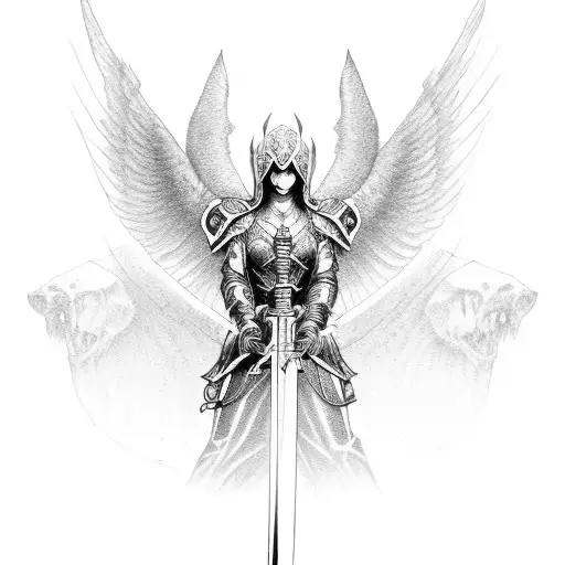Black Guardian Angel With Sword