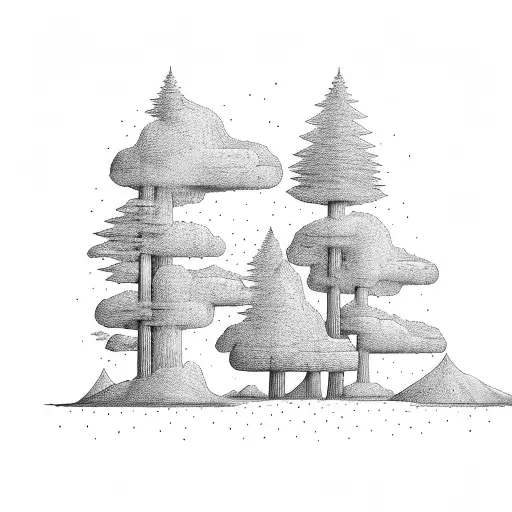 Line With Trees And Mountains