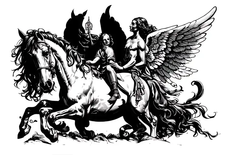 Spartano And Horse With Angel Wings For An Arm