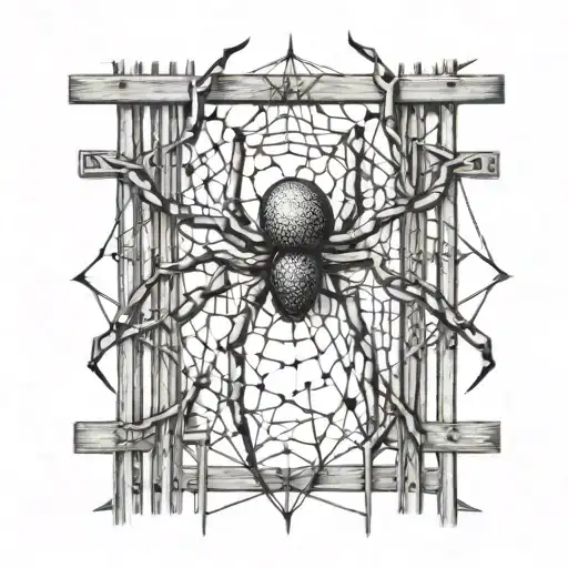 An Abstract Representation Of A Spider Intertwined With Cybersigilism Symbols On A Fence
