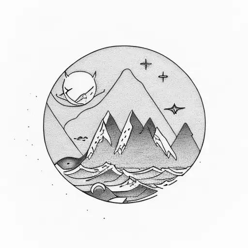 Mountain And Sea Referring The Nature With Sun And Moon