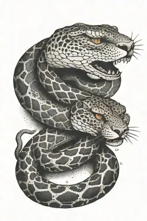 Snake Wrapped Around A Leopard
