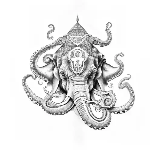 Elephant Head With An Octopus Tentacles