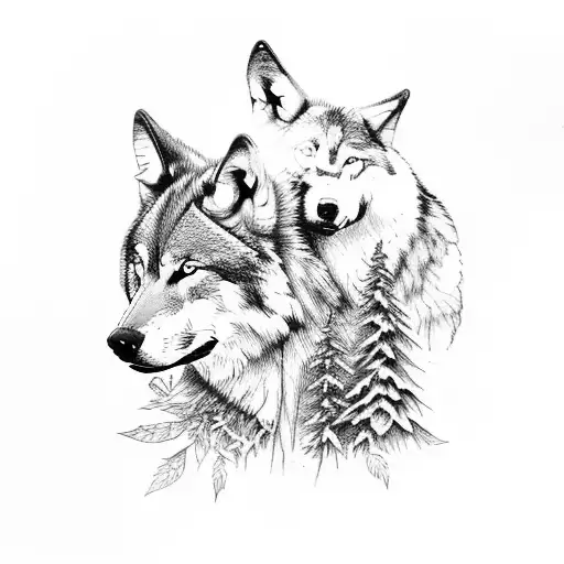 Wolf With Woman In Forest