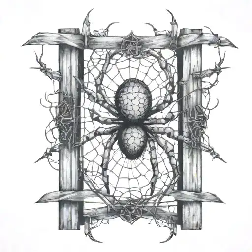 An Abstract Representation Of A Spider Intertwined With Cybersigilism Symbols On A Fence
