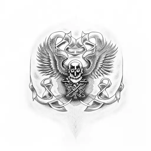 Two Headed Eagle Holding Skull