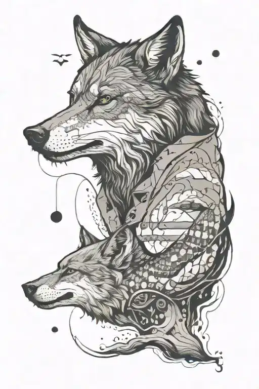 A Wolf With A Fisherman On A Bank