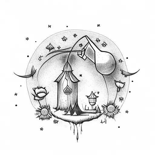 A Fantasy Scene Of A Witch Brewing Potions In A Field Of Flowers Under A Starlit Sky