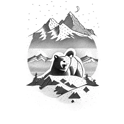 Mountain Scene With A Bear And Fisherman With The Last Name Mitchell
