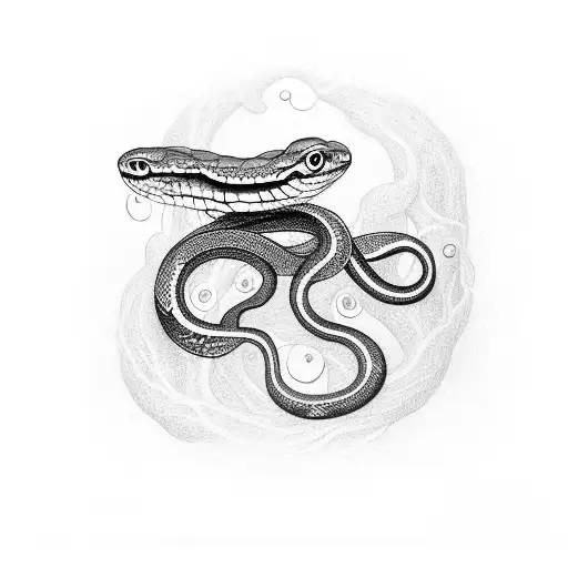 A Snake And A Tree With Flowers