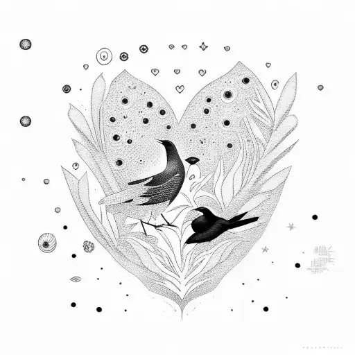 Black Bird With A Red Heart Amongst The Stars