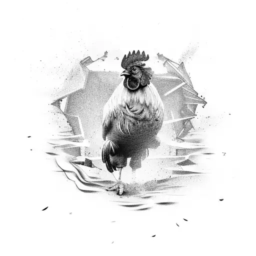 Create A Tattoo Of An Angry And Strong Rooster Landing With The Crawls Shown On 8 Dates