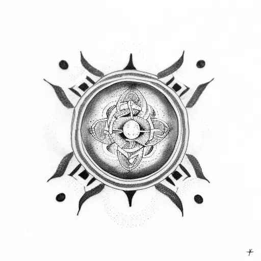 A Dotwork Tattoo Of A Karma Symbol Intertwined With A Realistic Representation Of The Circle Of Life