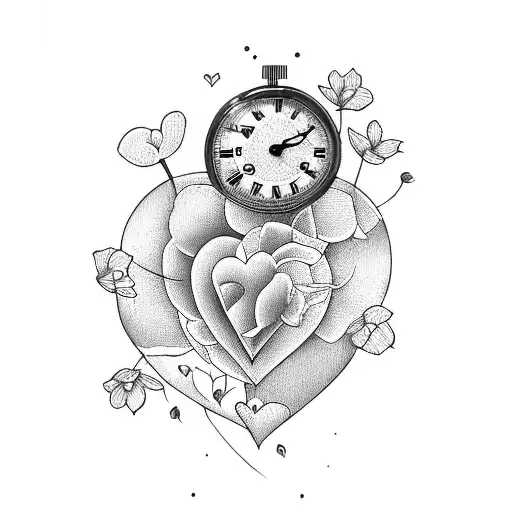Heart Shaped Clock With Flowers Breaking Through