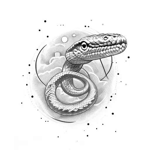 Bloody Snake Wrapped Around Hip Surrounded By Astronomy