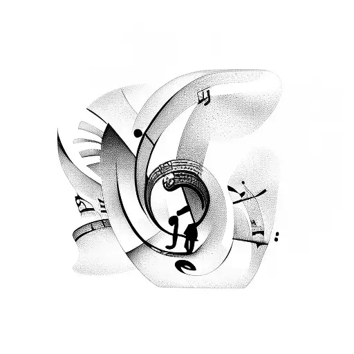 An Abstract Design Incorporating Music Notes And A Snowboarder Shredding Down A Mountain Slope