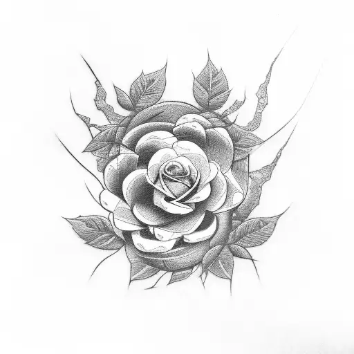 Japanese Sword Breaking Into Vines And Roses