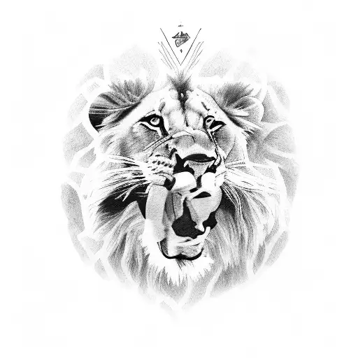 A Family Of A Lion And A Lioness With Cubs