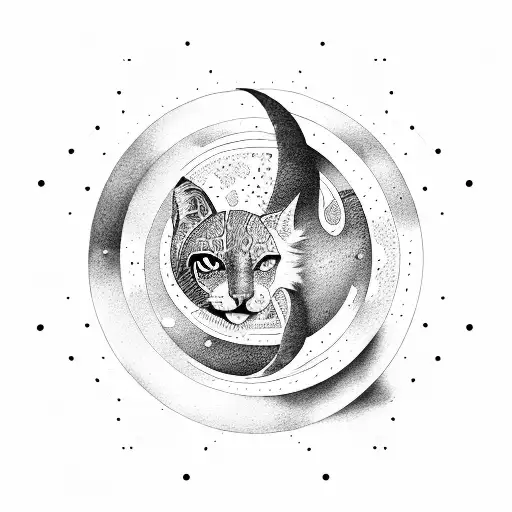 An Abstract Representation Of The Moon And Animals In A Dotwork Style