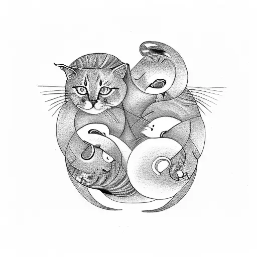 A Minimalist Design Of Two Cats Curled Up Together In A Yin-yang Symbol