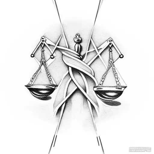 An Abstract Representation Of A Lawyer's Scale Of Justice Intertwined With A Barbell
