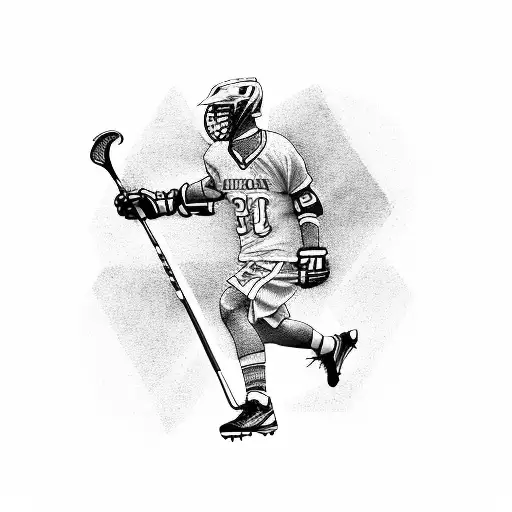 Design A Tattoo Of A Lacrosse Player Scoring A Goal With A Sunset In The Background