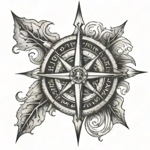 Create A Dotwork Tattoo Of A Compass Rose With The Initials Of Ailynn Intertwined