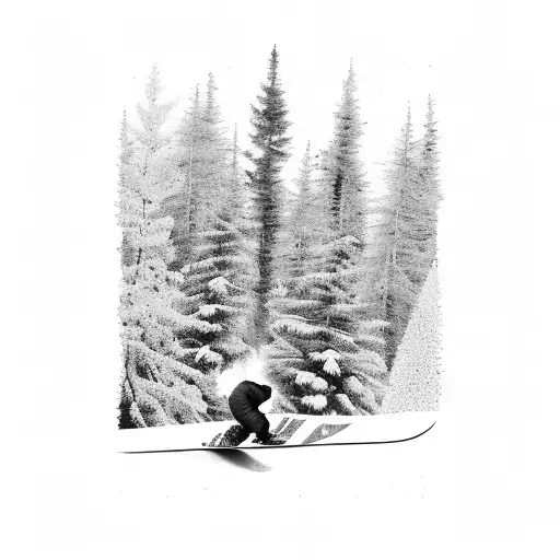 A Snowboarder Carving Through A Forest Of Nordic Trees