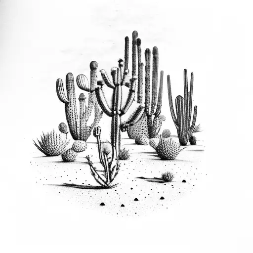 Desert Landscape With Cactus And Dead Trees And Animal Skulls