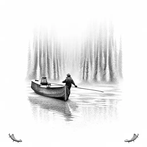 A Fisherman Navigating Through A Misty Forest River