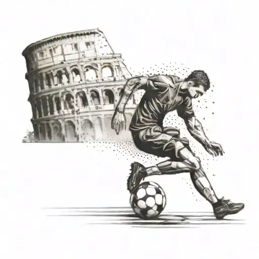 A Soccer Player Kicking A Coffee Cup With Italian Landmarks In The Background