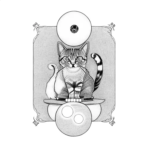 A Mystical Cat Sitting On A Stack Of Tarot Cards With A Crystal Ball