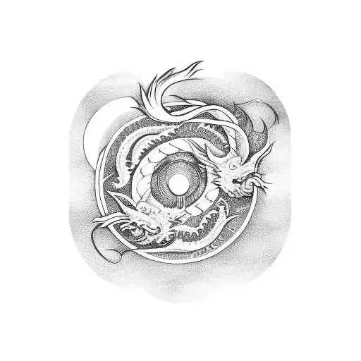 Enso Circle On Backround And Dragon In Front