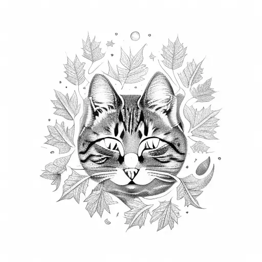 Cat Below Stars Peering Through Oak Leaves