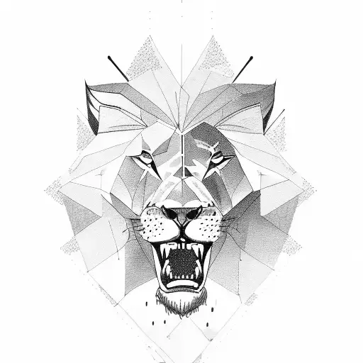 A Tattoo Design Of A Lion Cycling Through A Mountainous Terrain