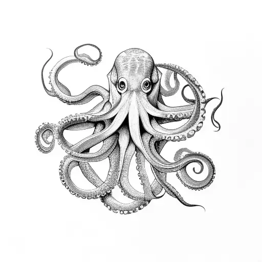 Octopus Tattoo On The Shoulder Blade Made Of Fine Lines