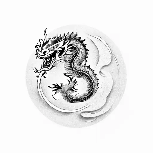 The Date 10 July 2019 And Chinese Dragon And Koi Fish Surrounding It