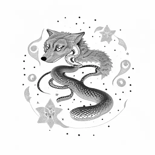 Flower With A Snake A Wolf And Stars