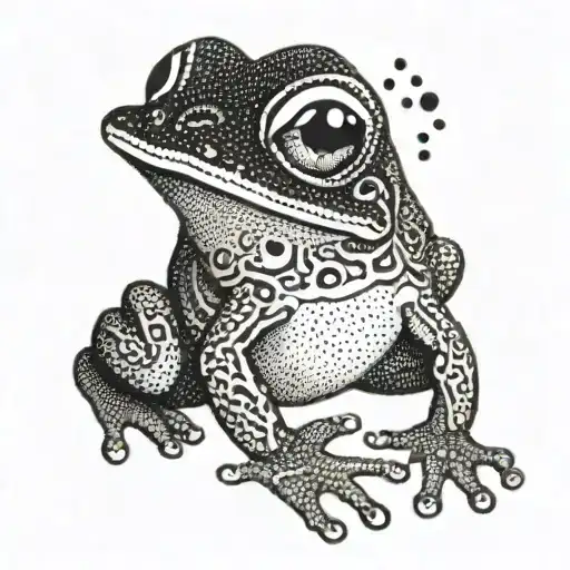 A Unique Tattoo Combining A Black Bird And A Coqui Frog In A Dotwork Style