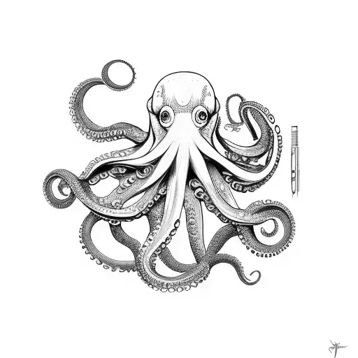 Octopus Tattoo On The Shoulder Blade Made Of Fine Lines