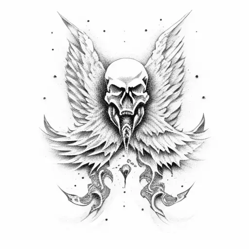 Skull With Wings On Wave